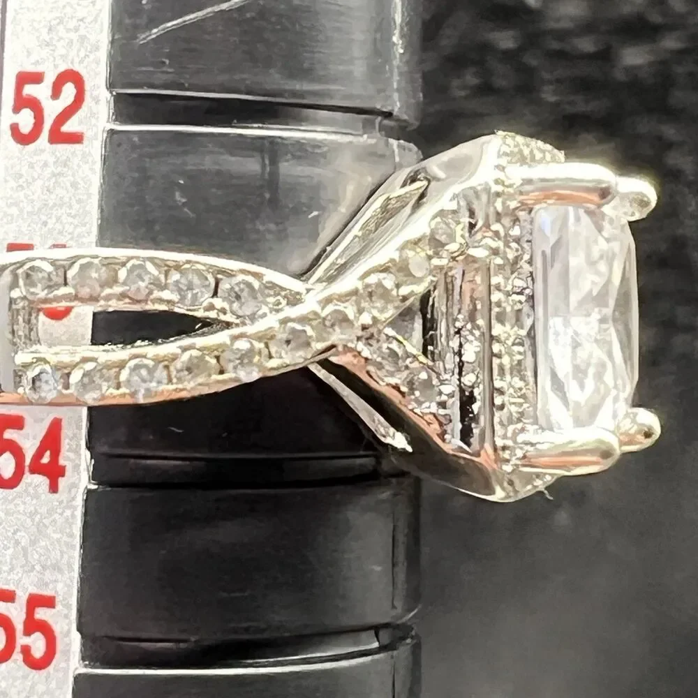 Princess Cut Solitaire Engagement Ring -Sterling Silver- Cubic Zirconia Sz 7